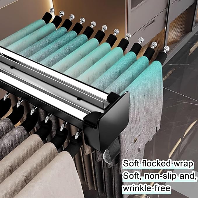 Pull-Out Clothes Rail,Extendable Pull Out Storage Closet Rod, Bearing 40kg Pull-Out Clothes Rail, Aluminum Alloy Retractable 