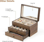 Meangood Jewelry Box Organizer for Women, 3 Layer Large Jewelry Storage Case, Rustic Wooden Jewelry Box with Mirror & Ring Tr