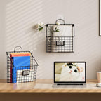 Yuzehuaza Hanging Wall File Organizer Metal Wall Mounted File Holder Folder with Handles and Hooks, Magazine Document Rack, f