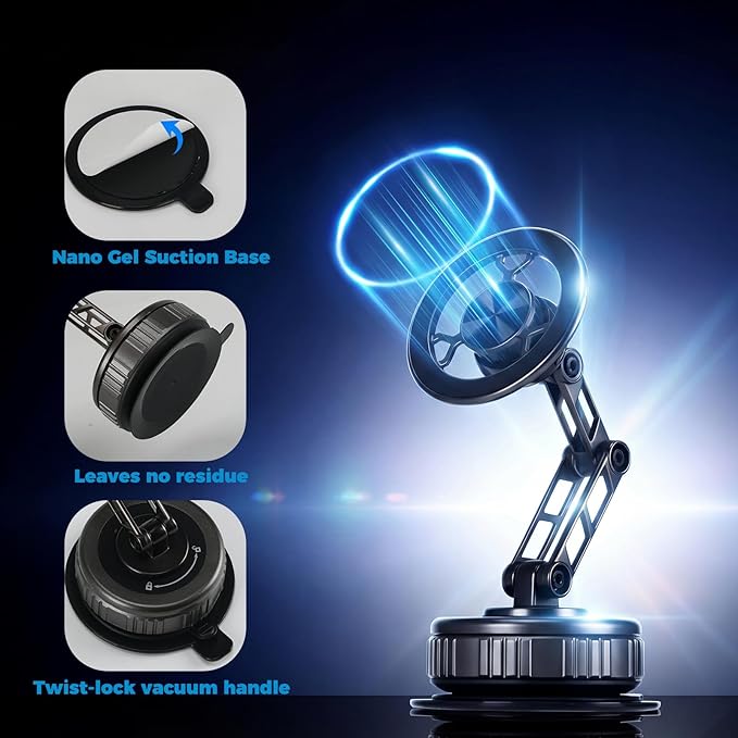 EdenseeLake Magsafe Car Phone Holder, 360° Adjustable Car Phone Mount, Strong Magnetic Vacuum Suction Cup Phone Holders for Your Car, 17 Pro Max 16 15 14 13 12 Air Plus