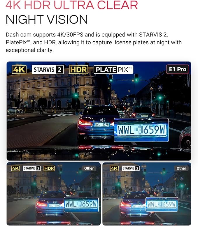 Vantrue E1 Pro 4K Mini Dash Cam Front, STARVIS 2 PlatePix HDR Night Vision Car Camera, Built-in 5G WiFi GPS, 1.54'' IPS Scree