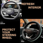 PINCTROT D Shaped Bling Comfy Steering Wheel Cover with Jumbo Crystal Rhinestones, Anti-Slip Diamond Leather, Flat Bottom 14.5-15 Inch (Sky Blue)