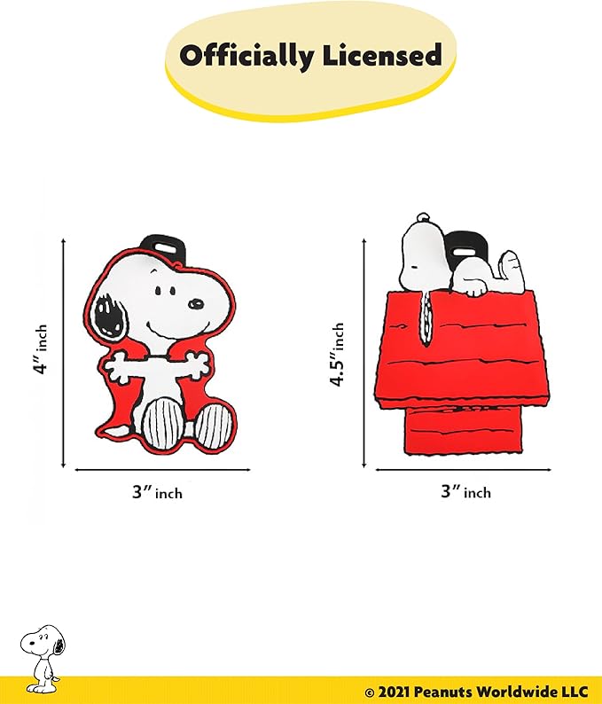 Peanuts Snoopy Luggage Tags 4 Pack Official License, PVC Snoopy Bag Tags and Travel Tags for Luggage, Backpacks, and More