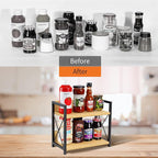 Giikin Countertop Shelf Organizer, 2 Tier Kitchen Spice Rack Organizer for Countertop, Wood Coffee Counter Shelf Organizer fo