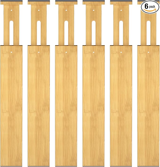 Bamboo Drawer Dividers,17-22" Adjustable Kitchen Drawer Organizer for Clothes,6 Pack Expandable Drawer Organization Separator