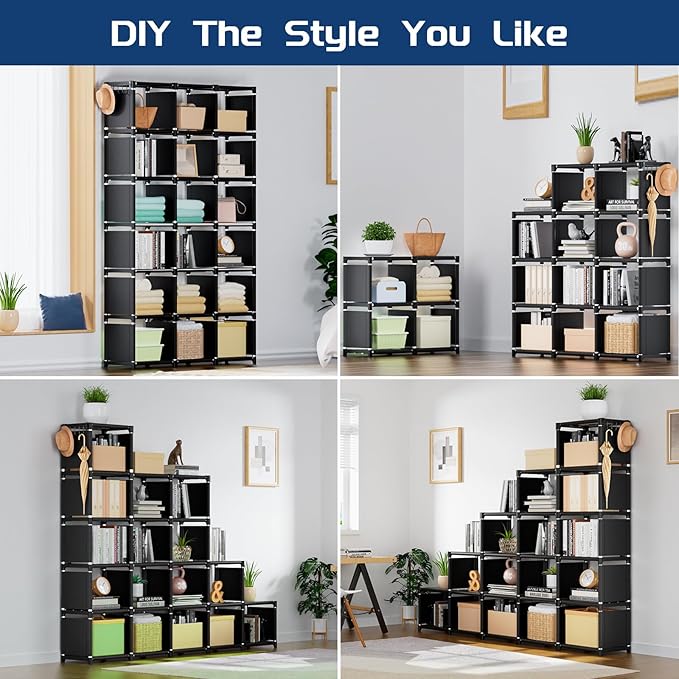 Mavivegue Book Shelf, 18 Cube Storage Organizer, DIY Bookcase, Metal Cube Bookshelf, Cubbies Closet Storage Organizer Shelves