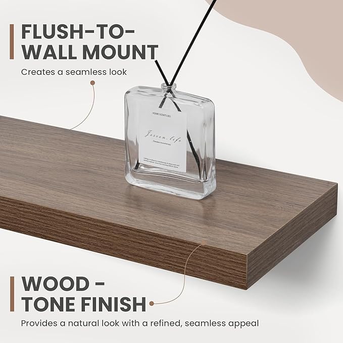 55 Inch Floating Shelves, 8 Inch Deep Floating Shelves for Wall, Hanging Shelf with Invisible Brackets, Deep Shelves for Bath