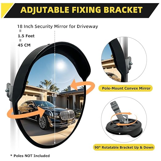18" Convex Mirror Outdoor, 2 Pack Security Mirror for Driveway, Garage, Warehouse, Blind Spot, and Office, 18 Inch Traffic Security Safety Covex Mirrors