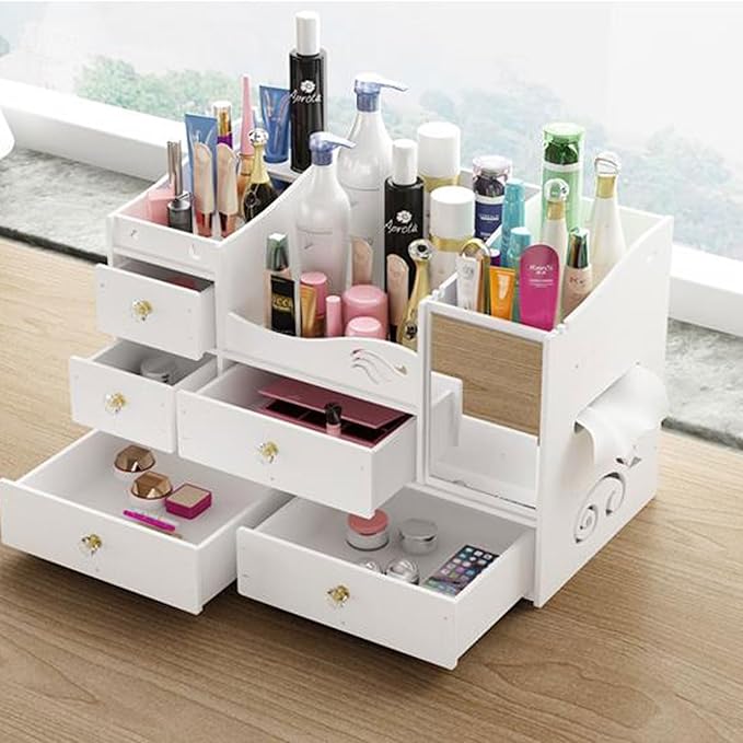 Makeup Organizer Box Makeup Organizer Cosmetic Storage Box, Make Up Organizer with Drawers Dressing Table Skincare Holder , V