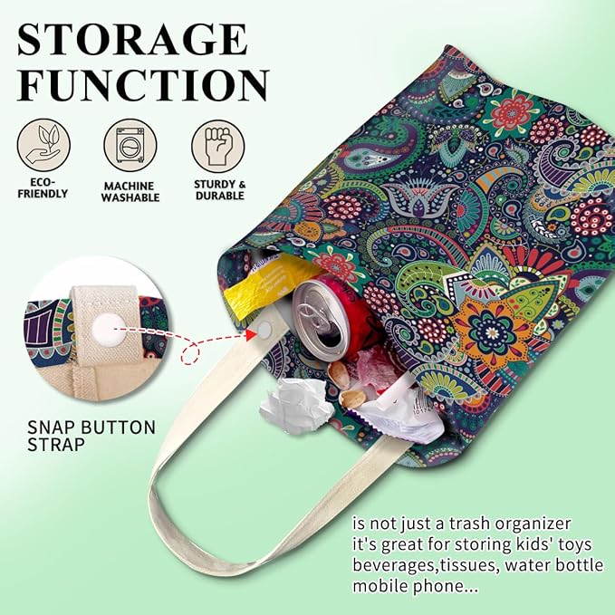 Car Trash Can, Cute Car Trash Bag, Hanging Car Organizer and Storage Bag, Trash Bin for Car Accessories, Vehicle, Travelling, Camping Cute Colorful Paisley Pattern
