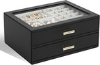 AKOZLIN Jewelry Box with Clear Lid Functional Leather Jewelry Storage Organizer Case 2 Drawers for Women Girls Necklace Ring 