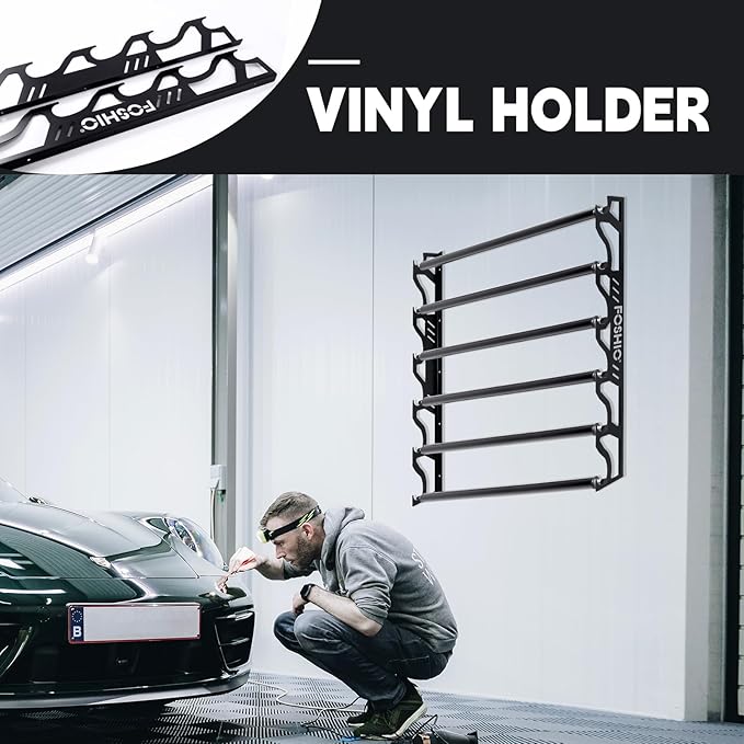 FOSHIO Vinyl Roll Holder, Metal Vinyl Rack with Mounting Hardware Wall Mounted for Pulling 6 Rollers of Vinyl, Transfer Paper Tape, Wallpaper, Window Film, Garage Workshop, Rollers Not Included