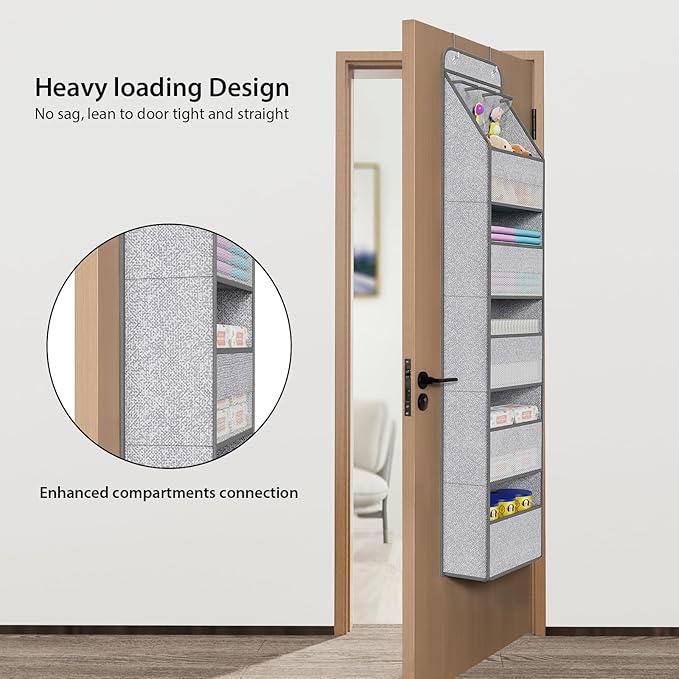 Univivi 6-Shelf Over Door Hanging Organizer Fabric Baby Door Storage with 5 Large Pockets and 3 Small PVC Pockets Wall Mount 