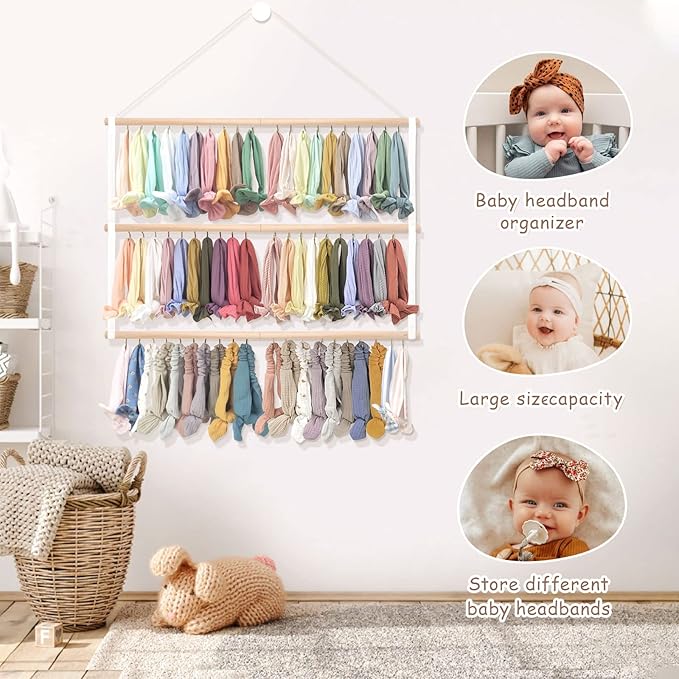 POVETIRE Headband Holder Head Bands Organizer for Girls Hair Bows Hanging Baby Headbands Hair Accessories Organizer Storage W