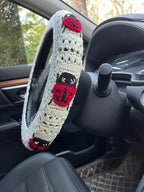 Crochet Ladybug Steering Wheel Cover Universal 14-15 inch (A,Steering Wheel Cover)