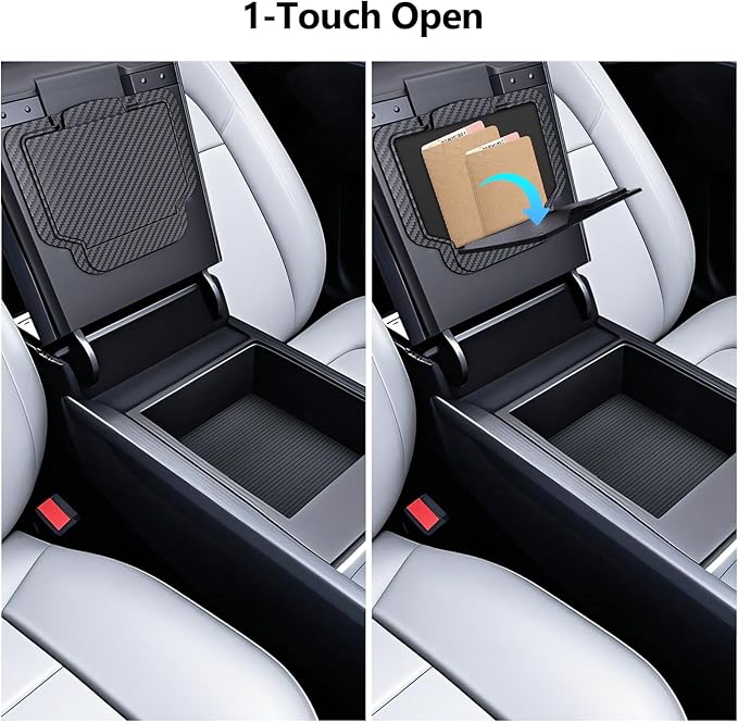 2025 Tesla Model 3 Highland & Model Y Juniper Center Console Organizer Tray 5PCS Set for 2024-2026, Hidden Storage Box with Cup Holder and Armrest Drawer Organizer, Matte Black, Tesla Accessories