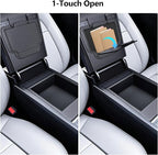 2025 Tesla Model 3 Highland & Model Y Juniper Center Console Organizer Tray 5PCS Set for 2024-2026, Hidden Storage Box with Cup Holder and Armrest Drawer Organizer, Matte Black, Tesla Accessories