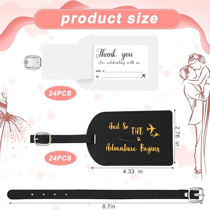 Sweetude 48 Sets Leather Luggage Tag Bulk and So The Adventure Begins Luggage Tags with Name Card for Wedding Bridal Shower B