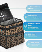 Corduroy Car Trash Can with Lid and Mesh Pockets - Leakproof Organizer,Multipurpose Waterproof Garbage Can/Trash Bin for Car(Leopard Print-2 Gallons)