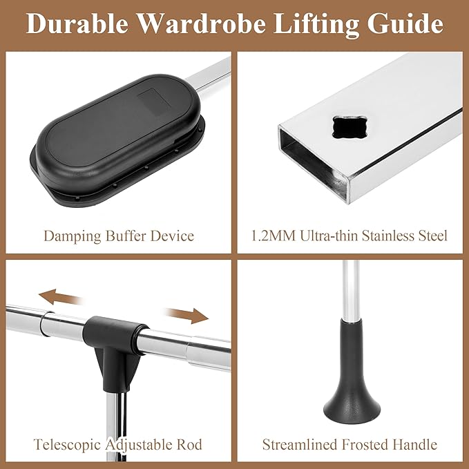 Pull Down Closet Rod 60 lbs Heavy Duty Home Clothes Storage Hanging Adjustable 33-45 inches Stainless Steel Side Mounted Clos