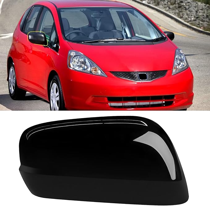 OWITAI Compatible with Honda Fit/Jazz Right Passenger Side Mirror Cap Cover 2009 2010 2011 2012 2013, Glossy Black Door Rearview Mirror Cover Replacement Without Turn Signal Light for Fit/Jazz