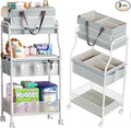 2In1 Baby Diaper Caddy & 3-Tier Rolling Diaper Cart, Diaper Caddy Organizer Cart with Dividers & 12 Pockets, Nursery Bedside 