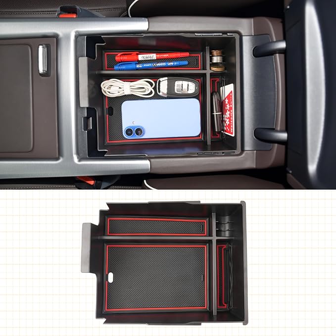 for 2024 Hyundai Palisade Center Console Organizer Tray for 2023-2025 Palisade SE/SEL/XRT/Limited/Calligraphy Armrest Box Secondary Storage Glove Box Insert Accessories (23-25 Palisade Red Trim)