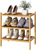 kiplant Small Shoe Rack, Bamboo Wood Shoe Rack for Entryway, Stackable | Foldable | Natural, 3-Tier Shoe Organizer for Hallwa