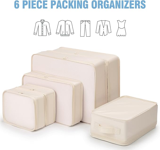 Mossio 6 Set Packing Cubes with Shoe Bag - Lightweight Travel Luggage Suitcase Organizers