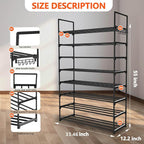 Hsscblet 8 Tiers Metal Shoe Rack,Adjustable Shoe Shelf Storage Organizer with Hooks,Stackable Boot & Shoe Storage,for Entrywa