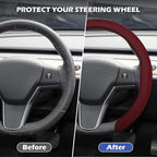 Frani Nappa Leather Steering Wheel Cover,Universal Fit 15 Inch-Premium Non-Slip Breathable Comfort Grip for Cars Trucks SUVs,Anti-Slip Durable Interior Upgrade Wine Red