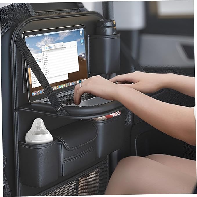 Car Backseat Organizer, Leather Car Storage Organizer with Foldable Table Tray, Tablet Holder, Seat Back Protectors Kick Mats Travel Accessories Back Seat Storage
