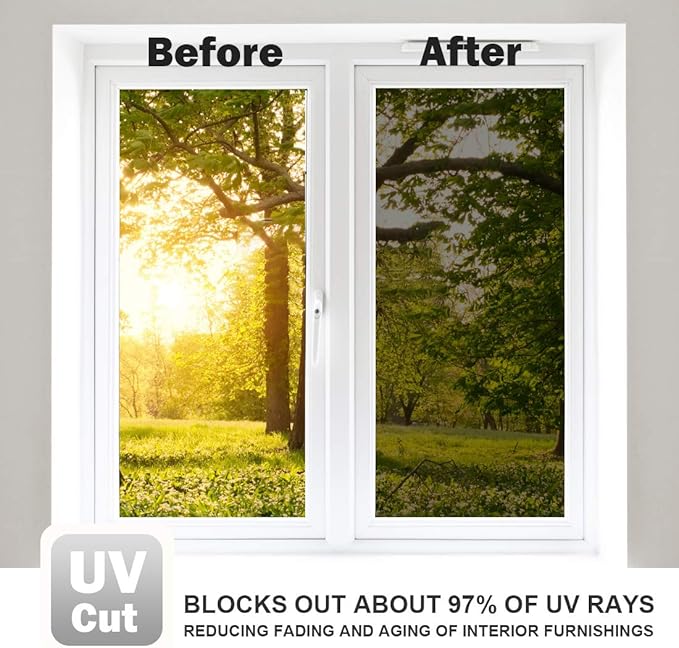 WPCTEV One Way Window Film Daytime Privacy Static Cling Self Adhesive House Film Glass Window Tint Heat Control Mirror Film Black & Silver 6 Mil 35.4 Inch x 32.8 Feet