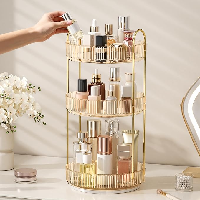 360° Rotating Makeup Organizer, Large Capacity Skincare Organizer, 3 Tier Cosmetic Skin Care Perfume Dresser Organizer, Fits 