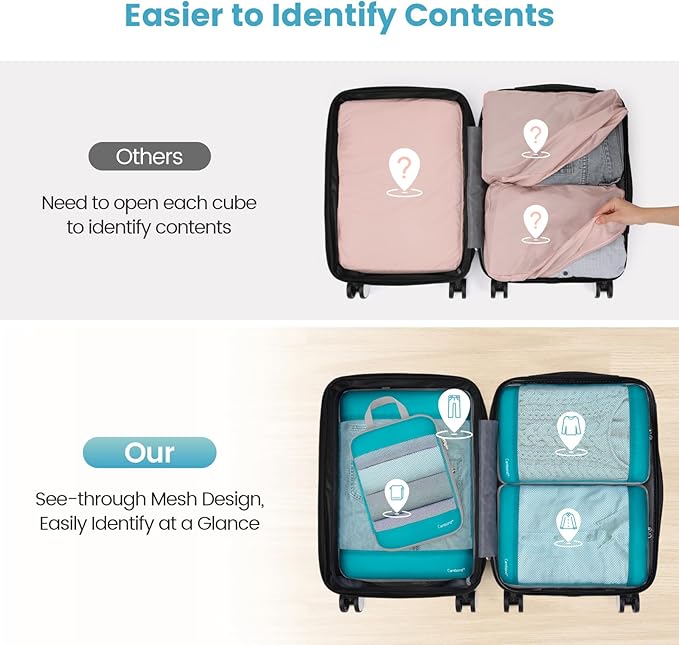Cambond See Through Mesh Compression Packing Cubes - 4 Piece Expandable Space Saving Packing Cubes for Travel, Lightweight Tr