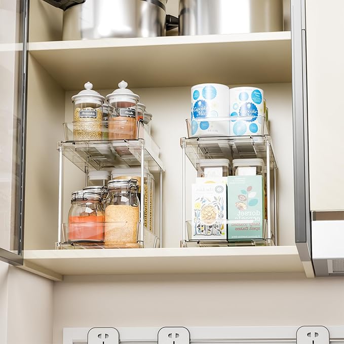 Yieach 2 Pack 10.6″ High Pull Out Medicine Cabinet Organizer for Vitamin,Pill Bottle and Supplement,2 Tier Slide out Under th