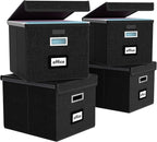 Huolewa New Portable File Organizer Boxes Set of 4, Collapsible Linen Hanging Filing Storage Boxes with Plastic Slide, Decora