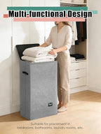 WTREE Laundry Hamper with Lid, Reinforced Sturdy Clothes Hamper with Anti-Puncture Base, Large Collapsible Laundry Basket wit