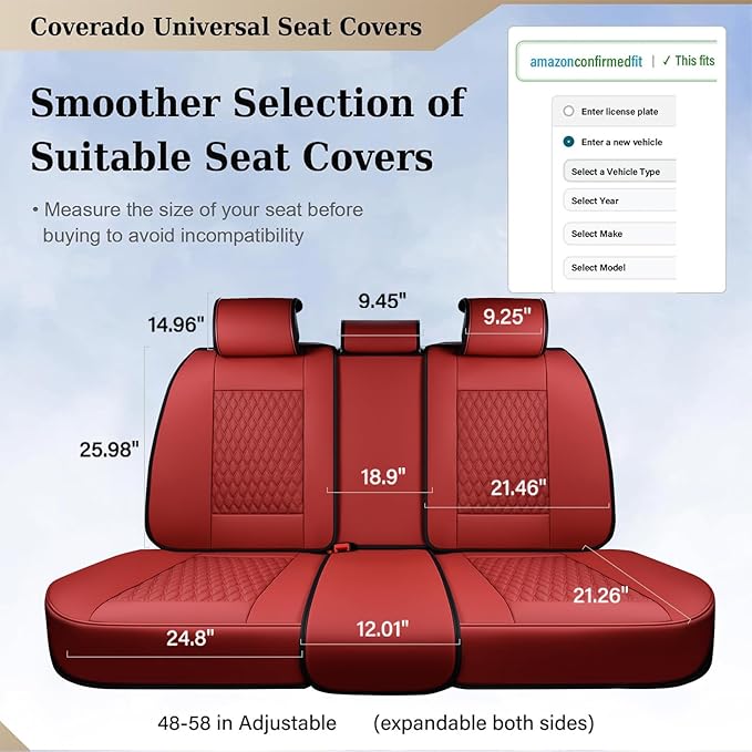 Coverado Rear Seat Covers, Leather Seat Cover for Car, Universal Waterproof Automotive Seat Cushion Protector for Most Cars T