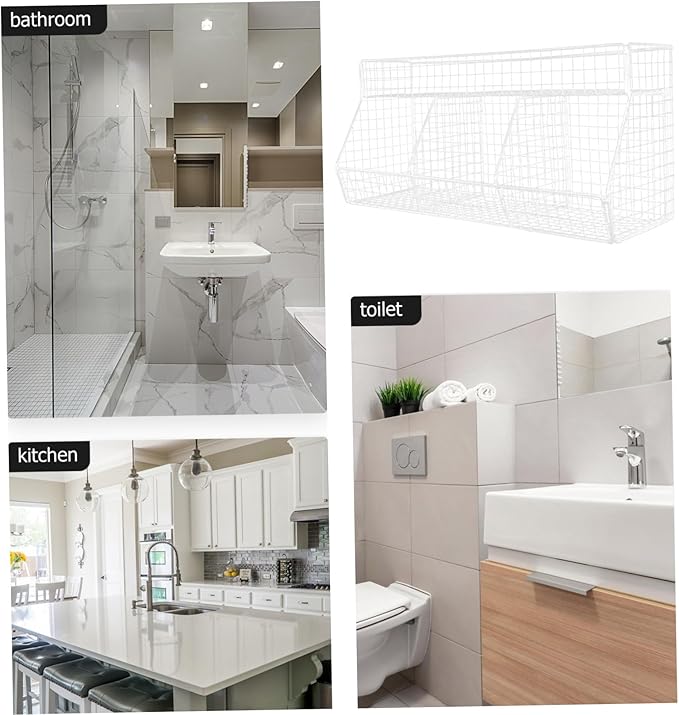 Wall Mount Baskets Wire Baskets for Kitchen Fruit Vegetable Storage Mail Organizer White Compartment