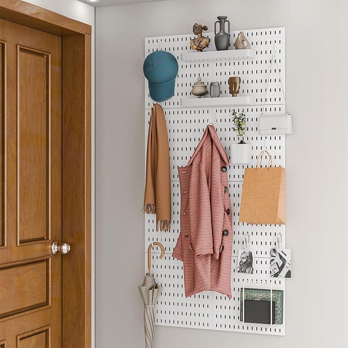Wall-Mounted Pegboard Kit, 50.4" x 25.2" Organizer Panel – Large, Cost-Effective & Nail-Free Installation White