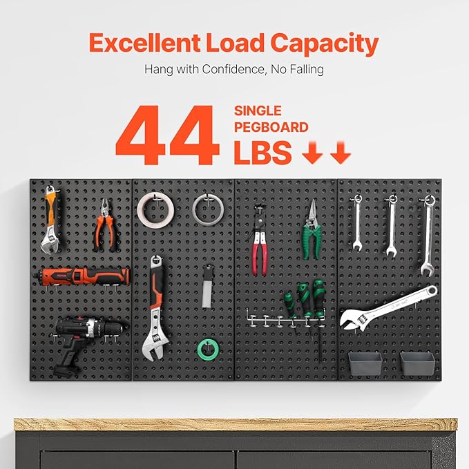 VEVOR Metal Pegboard Panels, 24" x 12" Pegboard, 4 Panels, Heavy Duty Peg Board Wall Organizer with Accessories, for Living R