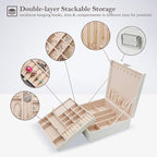 ProCase Jewelry Box for Women, 2 Layers Large Leather Jewelry Organizer Storage Case with Removable Pad for Earrings -White