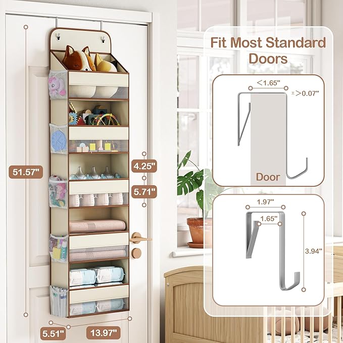 LAMU 5-Tier Over The Door Organizer Hanging, Swing - Proof Closet Behind Door Storage for Baby Clothes, Back of Door Organize
