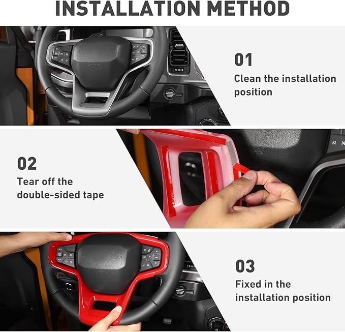 for Ford Bronco 2021 2022 + Interior Steering Wheel Panel Cover Compatible with Ford Bronco 2021 2022+ (ABS,1PC,Red)