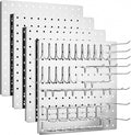 FZK Peg Board, 4 Pack Metal Pegboard Kit,Silver Pegboard Wall Organizer with 32 Pcs Hooks, Peg Board for Walls Home, Garage T