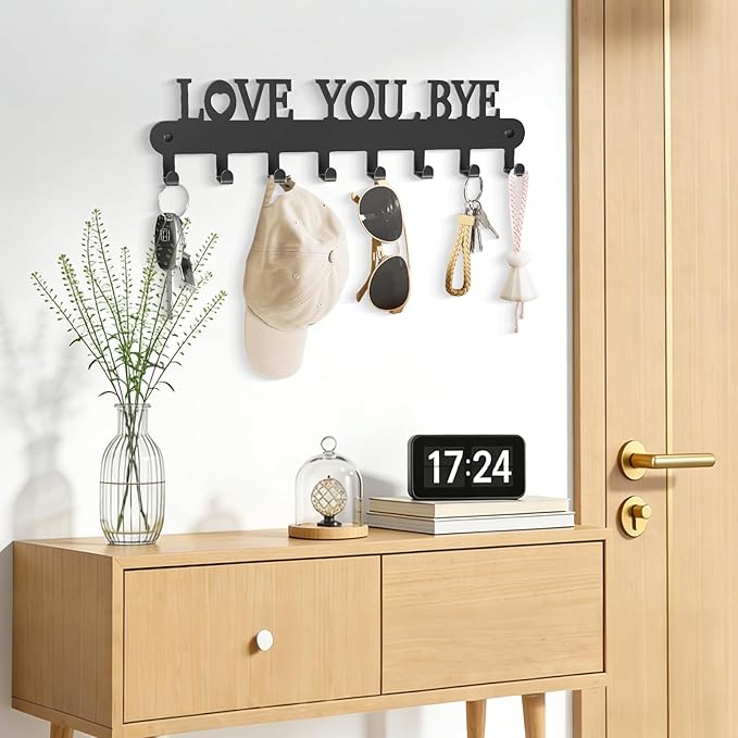 Key Holder for Wall - 'Love You Bye' Key Hooks,Key Holder Wall Mount Self Adhesive, Key Rack Wall Mount for Wall No Drill for