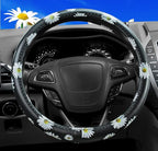 Dotesy Leather Flowers Car Steering Wheel Cover, Fashion Floral Steering Wheel Protector Universal for 36-38cm Anti Slip Auto
