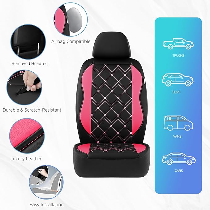 Road Comforts Seat Covers, Premium Leather Car Seat Covers Front Seat for Women Girls,Airbag Compatible, Automotive Seat Cove