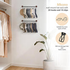 Mkono Hat Rack for Wall Hat Organizer for Baseball Caps Hanger with 20 Hooks Modern Metal Hat Holder Wall-Mounted Ball Caps D